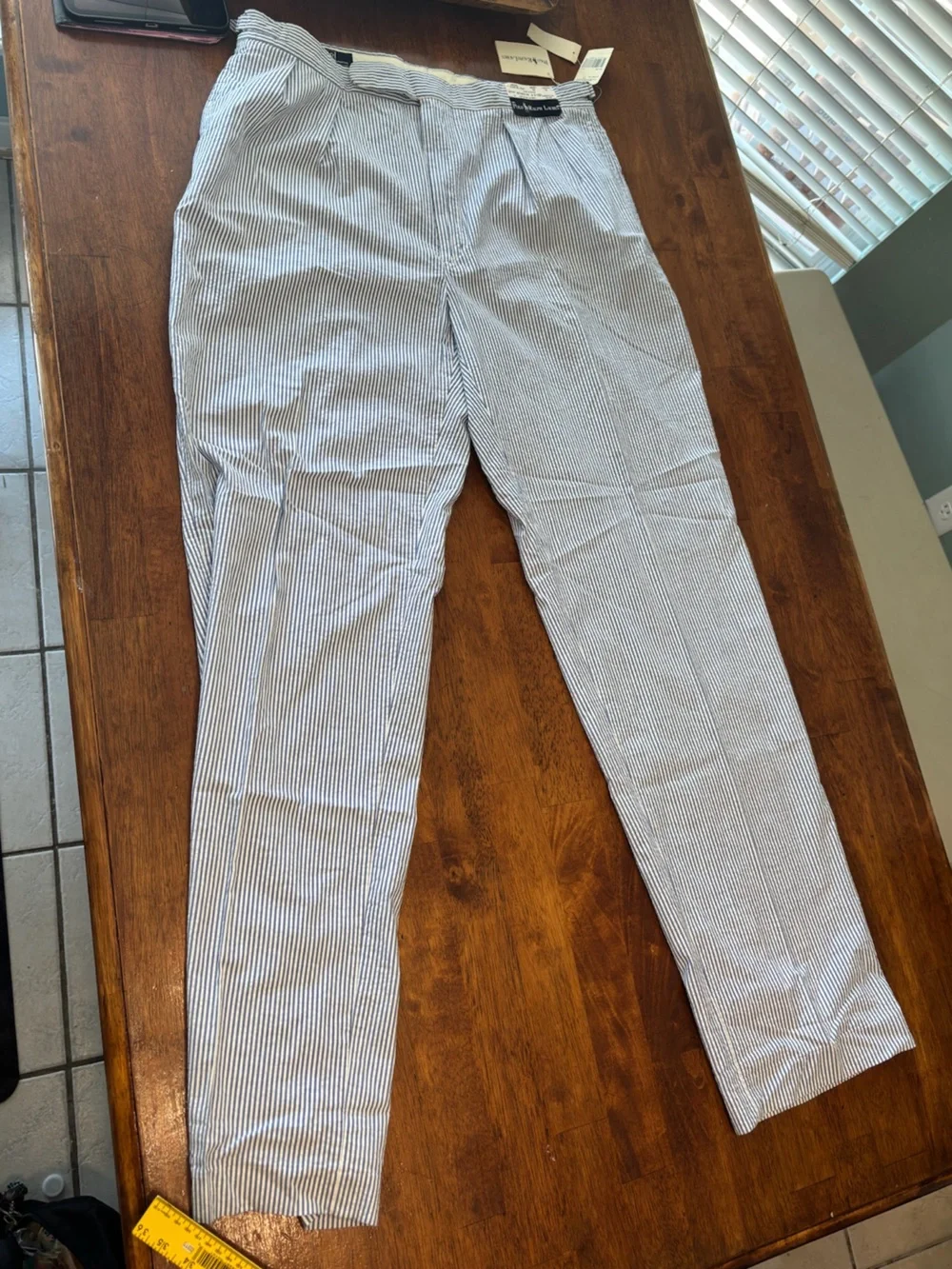 NWT Vintage Polo Ralph Lauren Warwick Seersucker Pants Pleated Striped 38x36